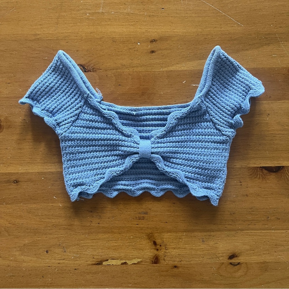 Zara Blue Knit Crochet Crop Top